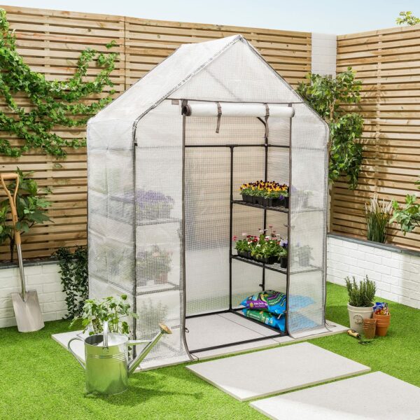 CHRISTOW Walk In Greenhouse With Shelves, Large Reinforced Green House With Tubular Steel Frame, 4 Shelf Heavy Duty Growhouse, 6ft 4in x 4ft 7in x 2ft 4in