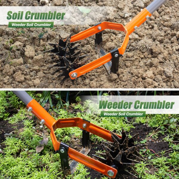 Walensee Rotary Cultivator Tool, Adjustable Garden Hand Tiller with Stainless Steel Pole, 2-in-1 Garden Weeder and Crumbler Soil Cultivator Tool for Soil Mixing or Reseeding Grass