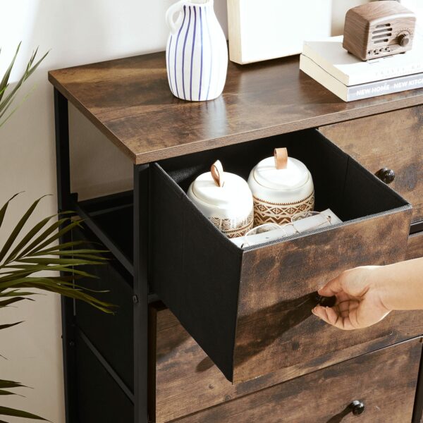 SONGMICS Chest of Drawers, Fabric 5-Drawer Storage Organiser Unit, Dresser, for Living Room, Hallway, Nursery, Rustic Brown and Classic Black LGS45H