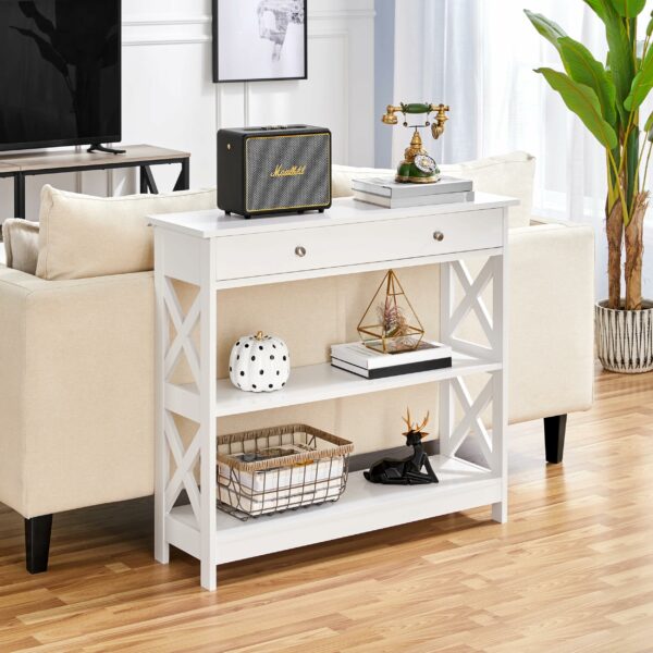 Yaheetech Console Table for Hallway, Slim Entryway Table with Drawer  Storage Shelves, Wood Sofa Table