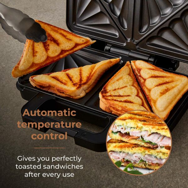 Tower T27036RG Cavaletto Sandwich Maker with Deep Fill Ridge Plates, 900W Black and Rose Gold