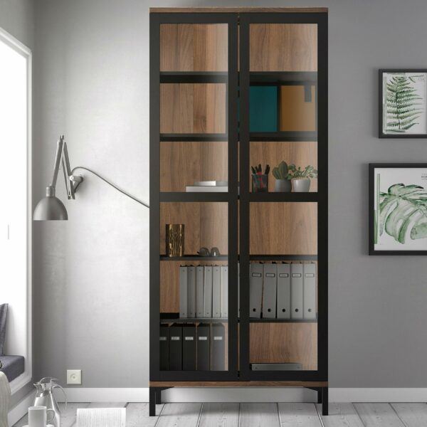 Furniture To Go | Roomers Display Cabinet Glazed 2 Doors in Black and Walnut