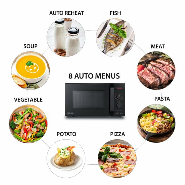 Toshiba Microwave Oven 800w 20L with 8 Auto Menus, 5 Power Levels, Mute Function, and LED Cavity Light - Black - MW2-AM20PF(BK)