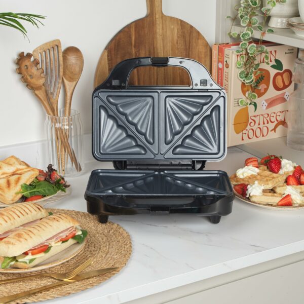 Salter EK2143 3-In-1 Snack Maker - Sandwich Toaster, Waffle Maker, Panini Press Grill, Includes Removable Extra Large Deep Fill Hot Plates, Non-Stick, 900W, Auto Temperature Control, Stay Cool Handle