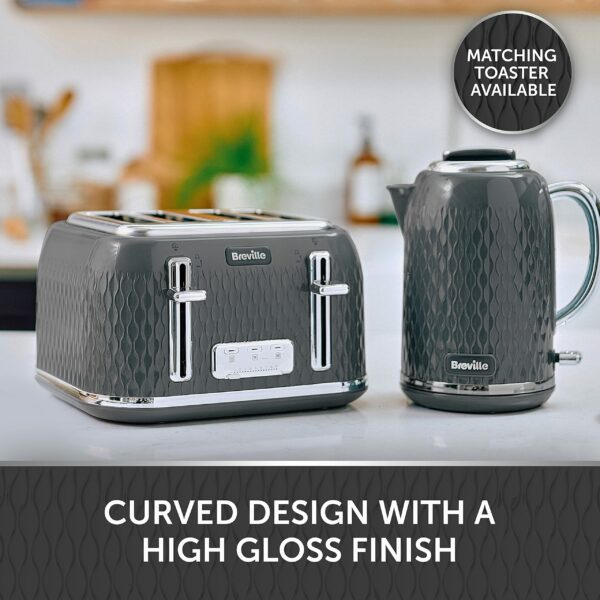 Breville Curve Electric Kettle | 1.7 Litre | 3KW Fast Boil | Grey & Chrome [VKT227]