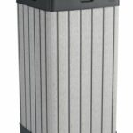 Keter Rockford Resin 38 Gallon Trash Can with Lid and Drip Tray for Easy Cleaning-Perfect for Patios, Kitchens, and Outdoor Entertaining, Grey