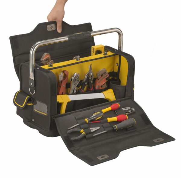 Stanley Tool Bag Complete Workstation with Roll Down Side Storage Compartment, Multi-Pockets Organiser for Tools, FMST1-70719 , Black