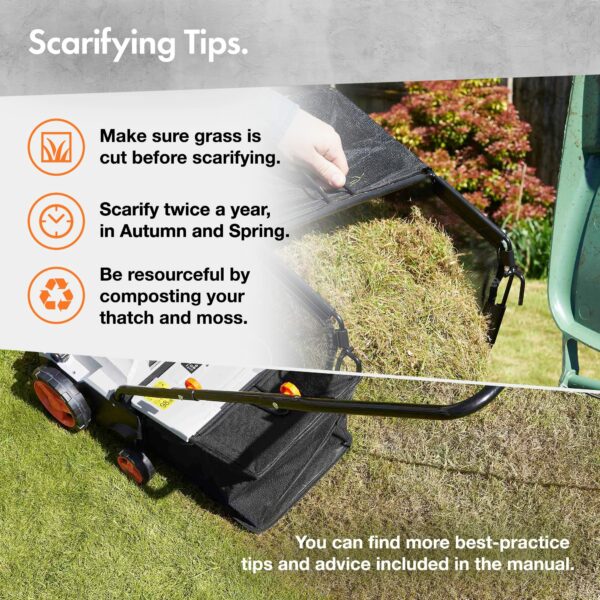 VonHaus Lawn Scarifier Aerator Rake Electric 1500W – for Dethatching/Raking Grass of Thatch, Moss, Dead Leaves and Aerates Soil