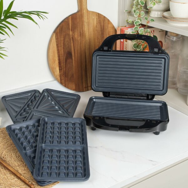 Salter EK2143 3-In-1 Snack Maker - Sandwich Toaster, Waffle Maker, Panini Press Grill, Includes Removable Extra Large Deep Fill Hot Plates, Non-Stick, 900W, Auto Temperature Control, Stay Cool Handle