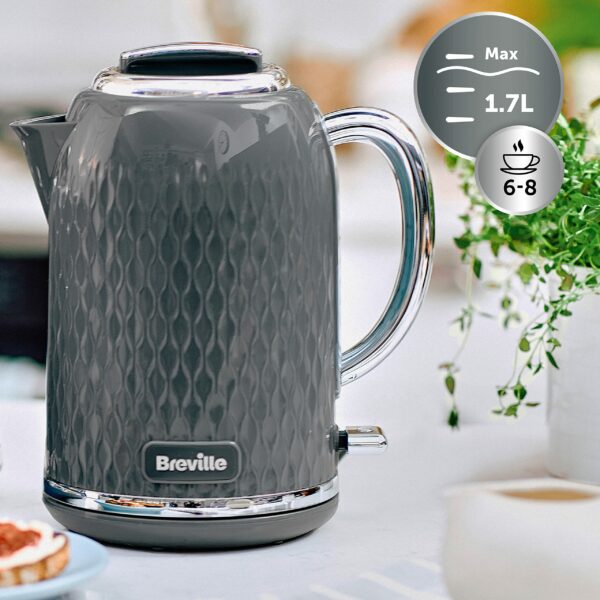 Breville Curve Electric Kettle | 1.7 Litre | 3KW Fast Boil | Grey & Chrome [VKT227]