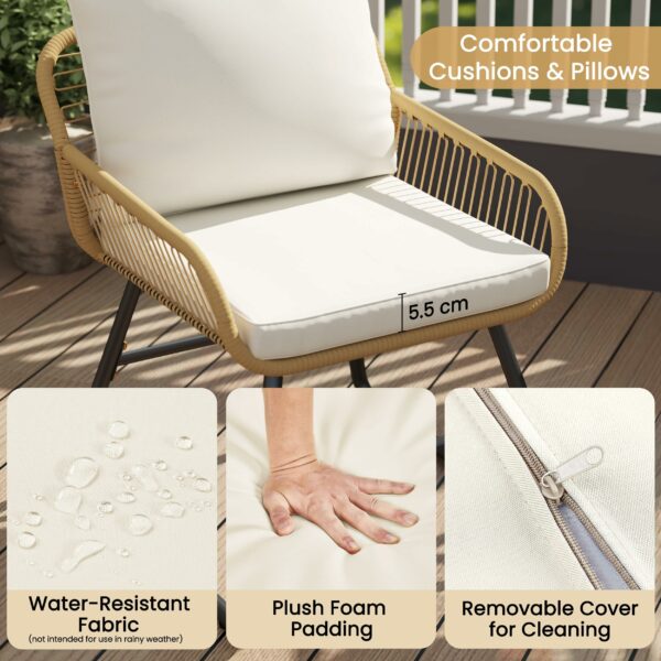 Yaheetech 3 Pieces Bistro Set, Outdoor PE Wicker Chairs and Tempered Glass Table with Waterproof Cushions
