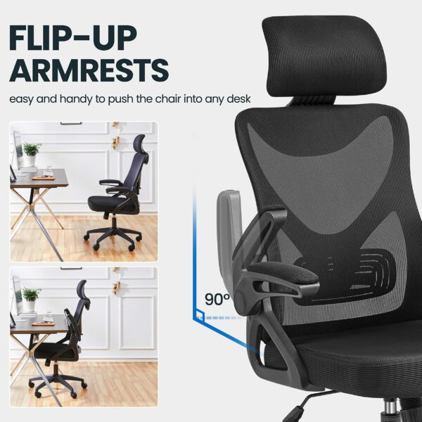 Yaheetech Ergonomic Computer Desk Chair, High Back Home Office Chair with Flip-up Armrest and Lumbar Support for Home Study or Manager Work Black