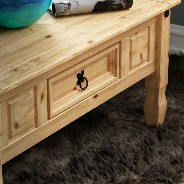 Basics Coffee Table with Drawer, Rectangular, Waxed Solid Pine Wood, Traditional, Rustic, 56 x 94 x 45