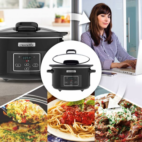 Crock-Pot Lift and Serve Digital Slow Cooker with Hinged Lid and Programmable Countdown Timer | 4.7 L (up to 5 People) | Energy Efficient | Black [CSC052]