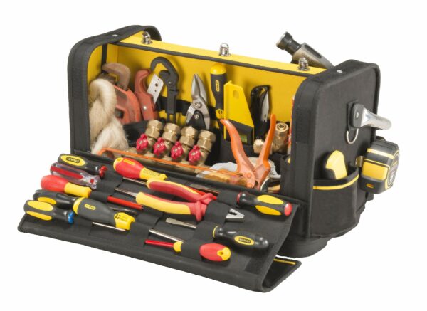 Stanley Tool Bag Complete Workstation with Roll Down Side Storage Compartment, Multi-Pockets Organiser for Tools, FMST1-70719 , Black