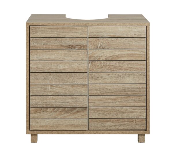 House & Homestyle Penny Under Sink Unit, Floor Standing Bathroom Cabinet, Space Saving Washroom Cupboard Storage Solution, 2 Door Vanity Unit - Oak Effect Slatted Wood Finish (60cm x 60cm)