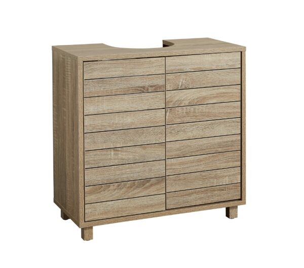 House & Homestyle Penny Under Sink Unit, Floor Standing Bathroom Cabinet, Space Saving Washroom Cupboard Storage Solution, 2 Door Vanity Unit - Oak Effect Slatted Wood Finish (60cm x 60cm)