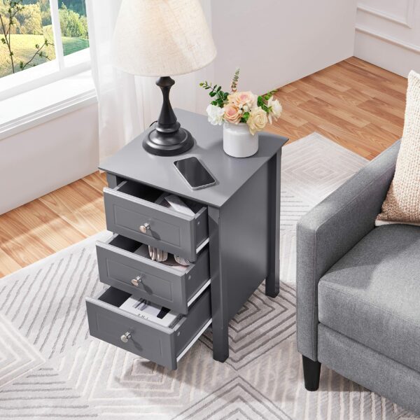 Yaheetech Bedside Tables Set of 2Pcs Chest of 3 Drawers Narrow Side Tables Wood Nightstands for Bedroom/Living Room/Small Space, 40x40x60cm, Dark Gray