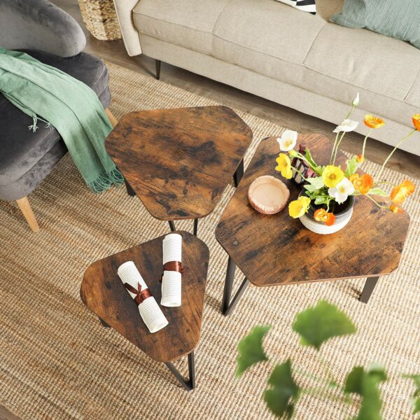 Vasagle Nesting Coffee Table, Set of 3 End Tables for Living Room, Stacking Side Tables, Sturdy and Easy Assembly, Steel Frame