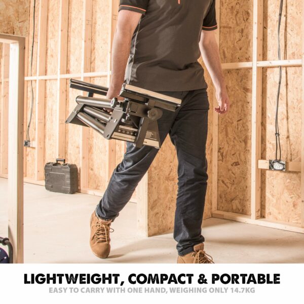 Evolution Power Tools EVOMS1 Mitre Saw Stand, Universal Compact Folding with Extending Support Arms, Fits Evolution, Makita, DeWalt, Bosch, Ryobi, Einhell and Metabo, Supports 150kg Weight & 3m Length