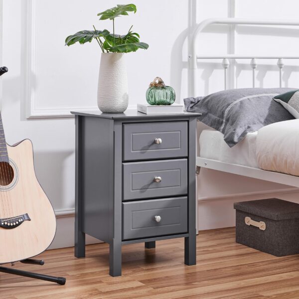 Yaheetech Bedside Tables Set of 2Pcs Chest of 3 Drawers Narrow Side Tables Wood Nightstands for Bedroom/Living Room/Small Space, 40x40x60cm, Dark Gray
