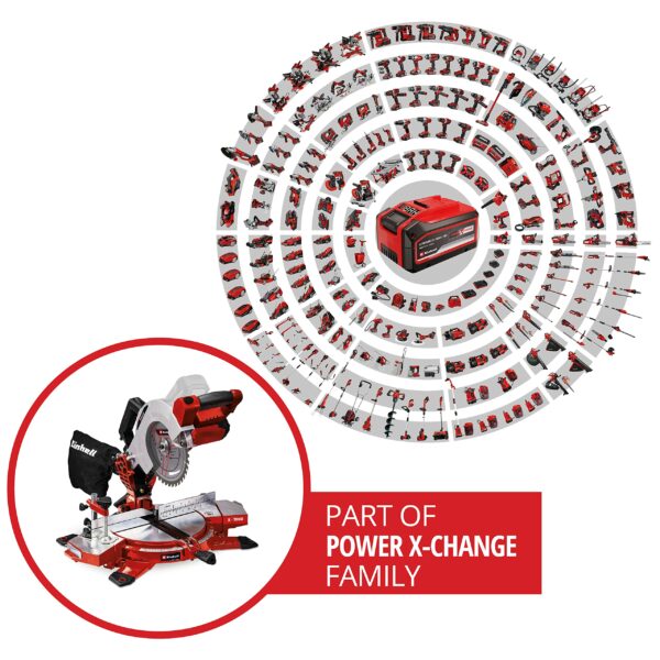 Einhell Power X-Change 18V Mitre Saw - 3000 RPM Circular Saw With Work Table, LED, Dust Collection, 45° Mitre, +/-47° Bevel - TE-MS 18/210 Li Solo (Battery Not Included)