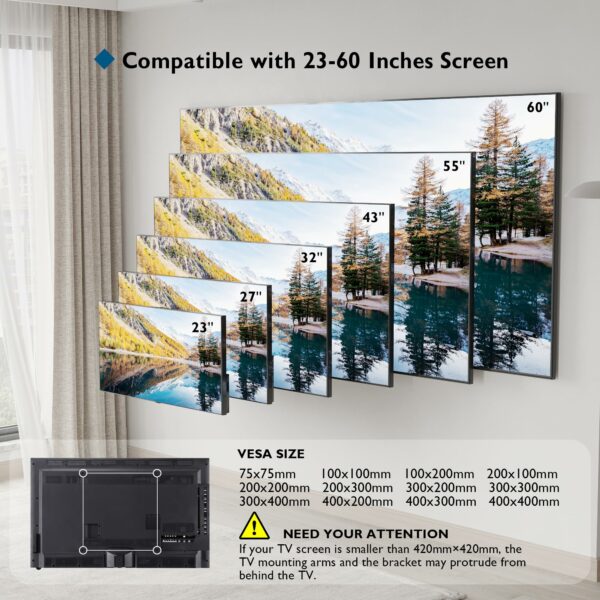 BONTEC Ultra Slim TV Wall Bracket, Tilting TV Wall Mount for 23-60 Inch TVs, Low Profile TV Bracket, Max VESA 400x400mm, Holds Up to 45kg, Spring Locking System, Includes 5 Cable Ties