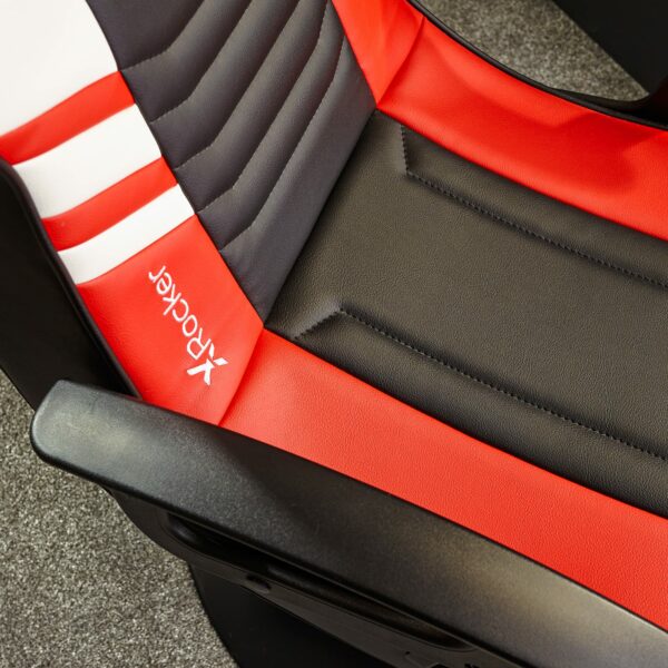 X-Rocker Aries 2.1 Gaming Chair with Speakers and Subwoofer for Junior Gamers, Foldable Audio Pedestal Console Games Chair, Faux Leather PU - Black/Red