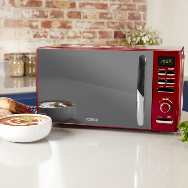 Tower T24019R Infinity Digital Solo Microwave with 6 Power Levels, 8 Auto Cook Options, 60 Minute Timer, Defrost Function