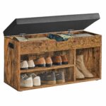 Vasagle Shoe Bench with Cushion, Storage Bench with Padded Seat, 3 Compartments, Hidden Storage, Shelves