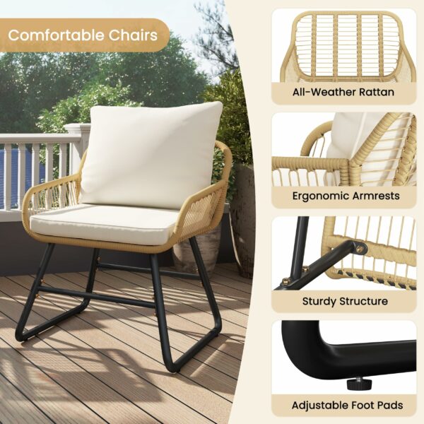 Yaheetech 3 Pieces Bistro Set, Outdoor PE Wicker Chairs and Tempered Glass Table with Waterproof Cushions
