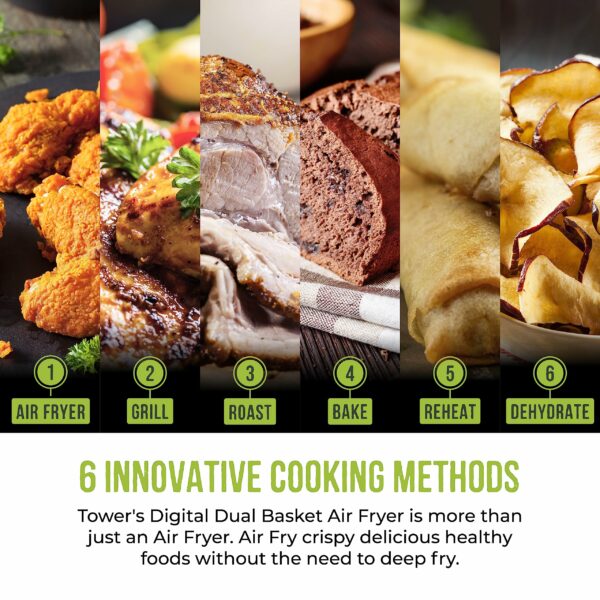 Tower T17137MSH Vortx 8.5L Dual Basket Air Fryer with Dual Cook Function, 2400W, Latte & Chrome
