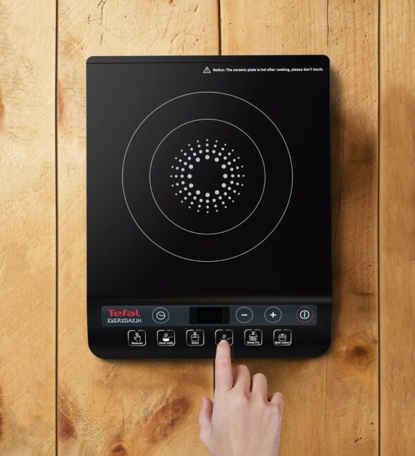 Tefal Everyday Portable Electric Induction Hob, 2 hours timer, 6 functions, 9 power level, 2100W, Kitchen, Student, Cooking, Caravan, Party, Black, IH201840