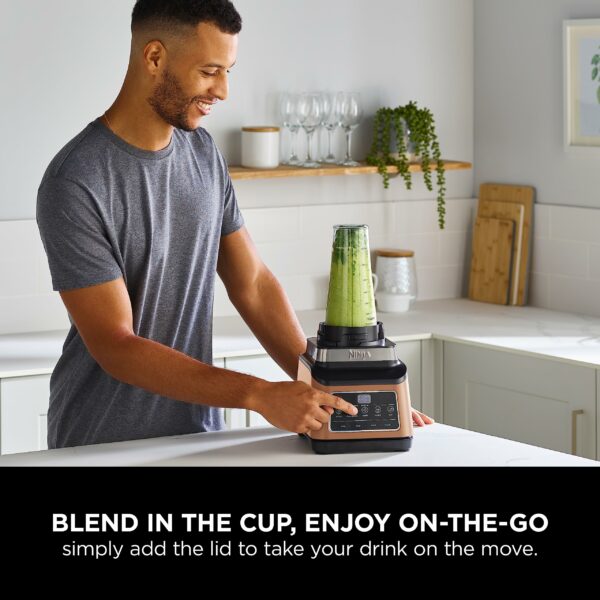 Ninja 3-in-1 Food Processor & Blender, Coffee & Spice Grinder, 5 Auto Programs; Blend, Max, Chop, Puree, Mix, 1.8L Bowl, 2.1L Jug, 700ml Cup, 1200W, Apron, Dishwasher Safe, Copper/Black BN800UKDBCP
