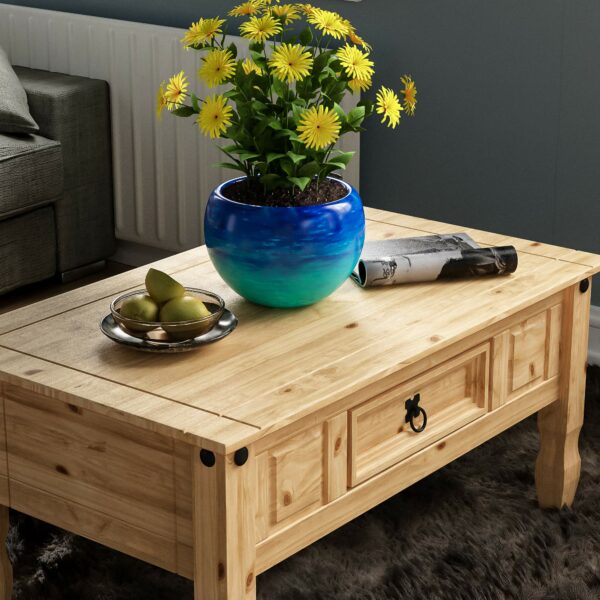 Basics Coffee Table with Drawer, Rectangular, Waxed Solid Pine Wood, Traditional, Rustic, 56 x 94 x 45