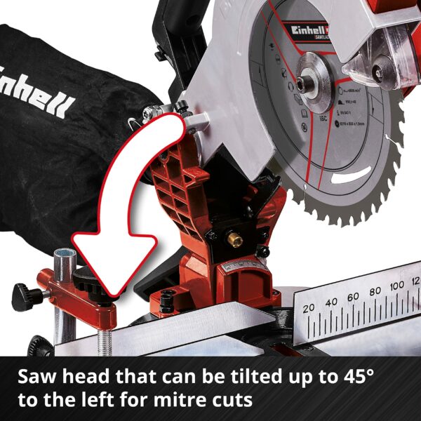 Einhell Power X-Change 18V Mitre Saw - 3000 RPM Circular Saw With Work Table, LED, Dust Collection, 45° Mitre, +/-47° Bevel - TE-MS 18/210 Li Solo (Battery Not Included)
