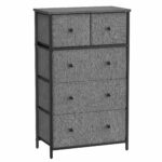 SONGMICS Chest of Drawers, Fabric 5-Drawer Storage Organiser Unit, Dresser, for Living Room, Hallway, Nursery, Grey and Black with Wood Grain LTS514G22