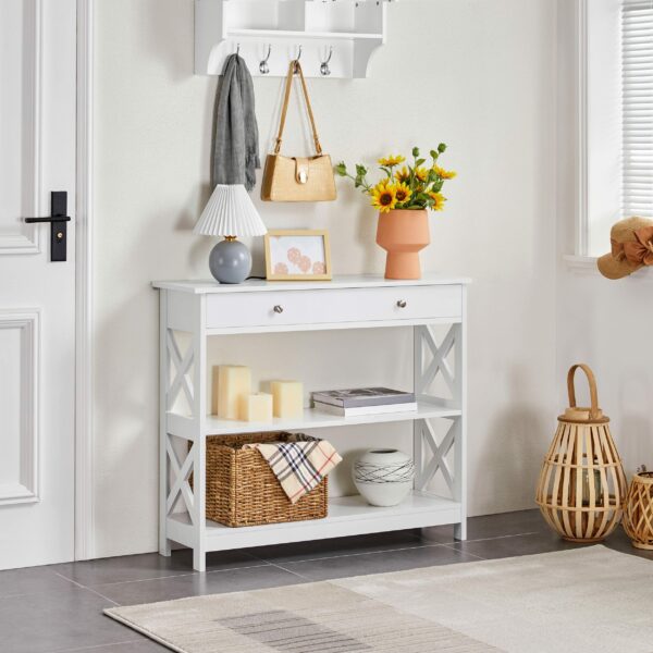 Yaheetech Console Table for Hallway, Slim Entryway Table with Drawer  Storage Shelves, Wood Sofa Table