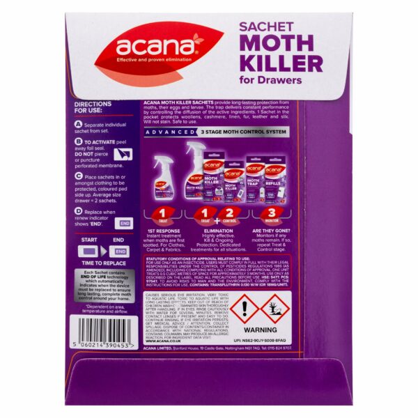 Acana Sachet Moth Killer 20 Pack- For Drawers & Storage- Protects Clothing & Bedding- Lasts 3 Months