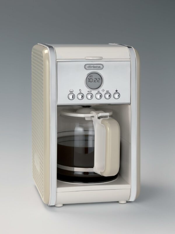 Ariete 1342 Filter Coffee Maker, Tempered Glass Coffee Pot, Capacity up to 12 Cups, 24-Hour Programmable Timer, Auto Power Off, 2000W, Cream