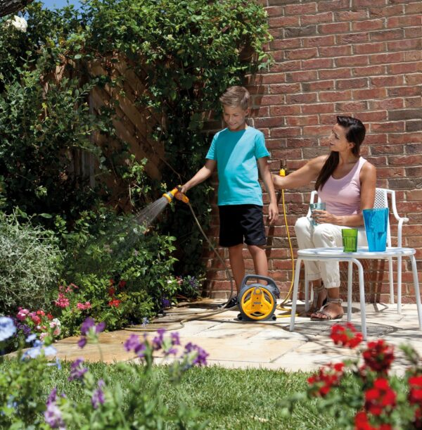 HOZELOCK - Mini Reel "Pico Reel" 10m : Ideal for Patios, Balconies and Small Gardens, Compact Streamlined Reel, Effortless Rewinding, Supplied with 1 Multi Spray Gun: Ready to Use [2425 0000]