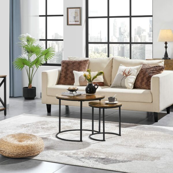 Yaheetech Round Nesting Coffee Table Set of 2, Industrial Stacking Cocktail Sofa Side Table with Steel Legs
