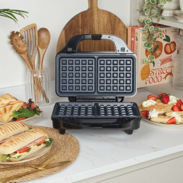 Salter EK2143 3-In-1 Snack Maker - Sandwich Toaster, Waffle Maker, Panini Press Grill, Includes Removable Extra Large Deep Fill Hot Plates, Non-Stick, 900W, Auto Temperature Control, Stay Cool Handle