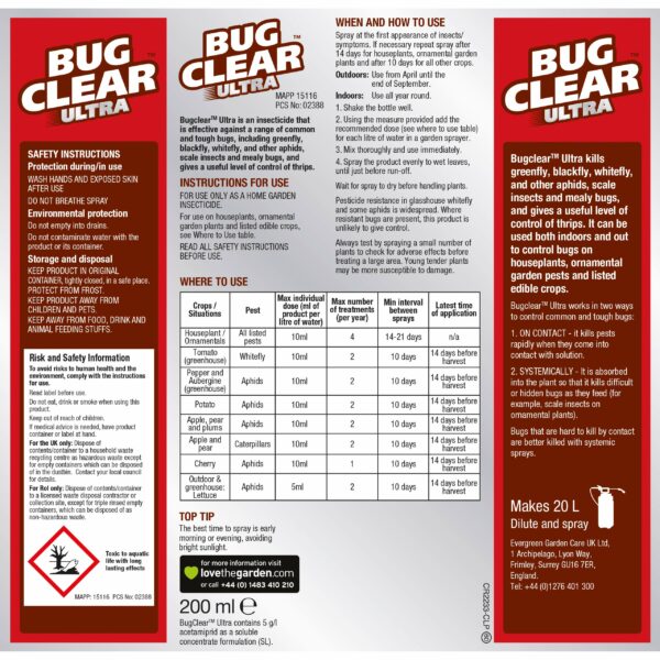 Bug Clear Ultra for Flowering Plants,Liquid Concentrate Insecticide and Acaricide, 200 ml
