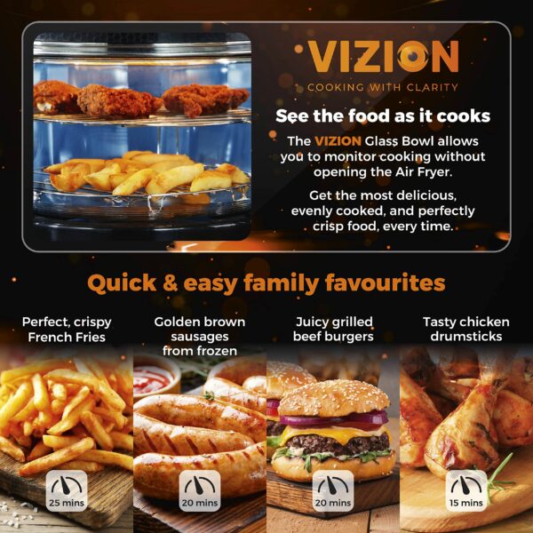 Tower T14048 Vizion Halogen Airwave Low Fat Air Fryer, 1400 W, 17 Litre Capacity with Extender Ring, Black
