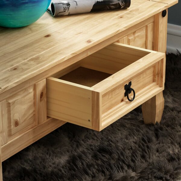 Basics Coffee Table with Drawer, Rectangular, Waxed Solid Pine Wood, Traditional, Rustic, 56 x 94 x 45