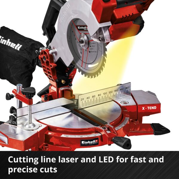 Einhell Power X-Change 18V Mitre Saw - 3000 RPM Circular Saw With Work Table, LED, Dust Collection, 45° Mitre, +/-47° Bevel - TE-MS 18/210 Li Solo (Battery Not Included)