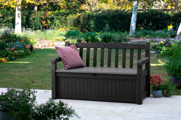 Keter Eden Bench 265L Outdoor 60% recycled Garden Furniture Storage Box Graphite Light Grey