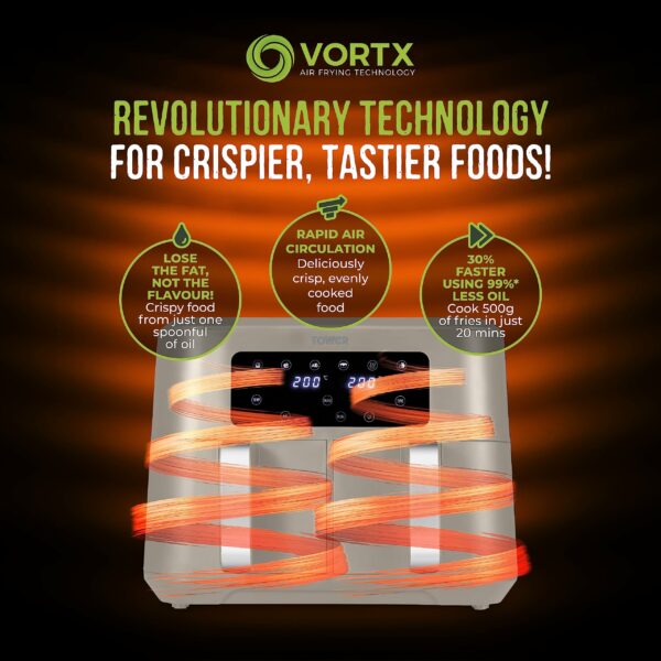 Tower T17137MSH Vortx 8.5L Dual Basket Air Fryer with Dual Cook Function, 2400W, Latte & Chrome