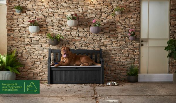 Keter Eden Bench 265L Outdoor 60% recycled Garden Furniture Storage Box Graphite Light Grey